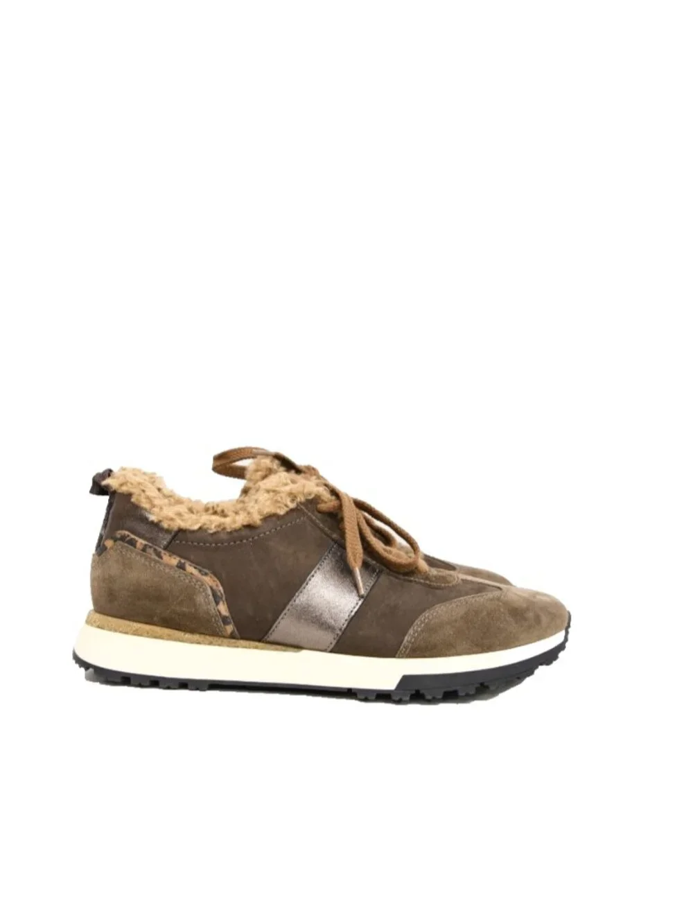 $500 PAUL GREEN Wasa SUEDE Fur Trim Sneaker SHOES Earth Moro Combo 7.5 US (TF17)
